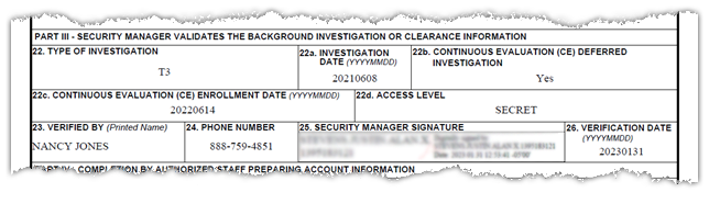 DD Form 2875 Security Officer Section