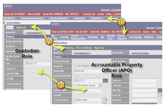 Two different DPAS Roles Screenshots to show difference in functionality between users