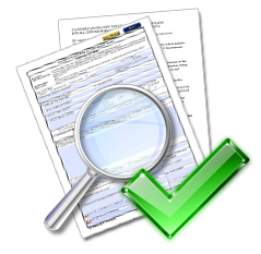 Image of Application package with magnifying glass and a check mark