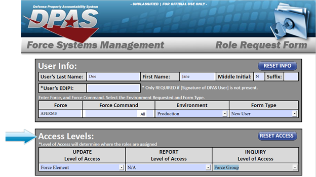 Section Two - Sample of FSM Roles Request Form