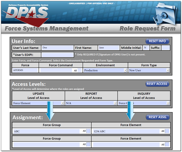 Section Three - Sample of FSM Roles Request Form