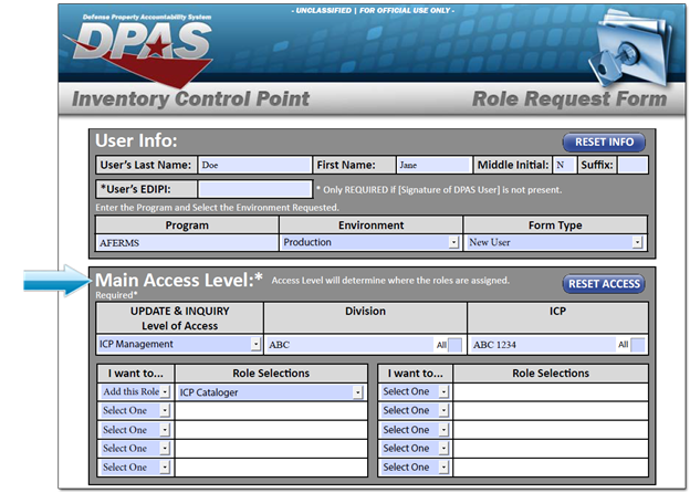 Section Two - Sample of MM Roles Request Form