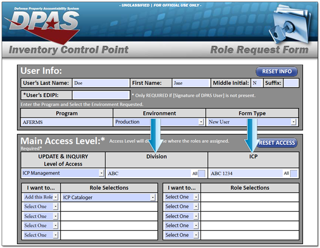 Section Three - Sample of MM Roles Request Form