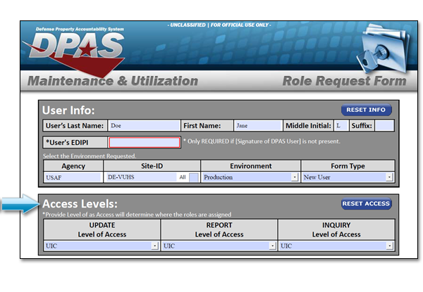 Section Two Sample of MU Roles Request Form