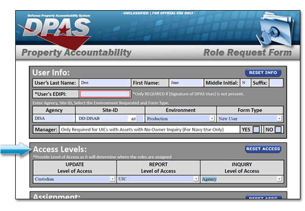 Section Two Sample of PA Roles Request Form