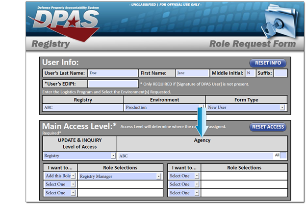 Section Three - Sample of Registry Roles Request Form