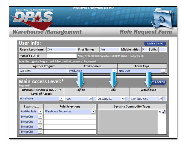 Section Three Sample of WM Roles Request Form